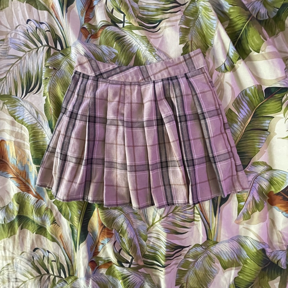 Plaid Pleated Mini Skirt in Beige
